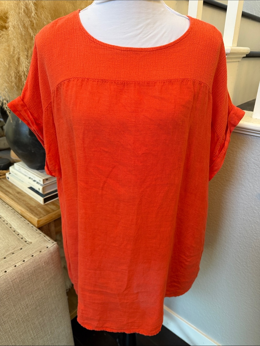 Saiph Made in Italy Orange 100% Linen Short Sleeve Top Size 1X